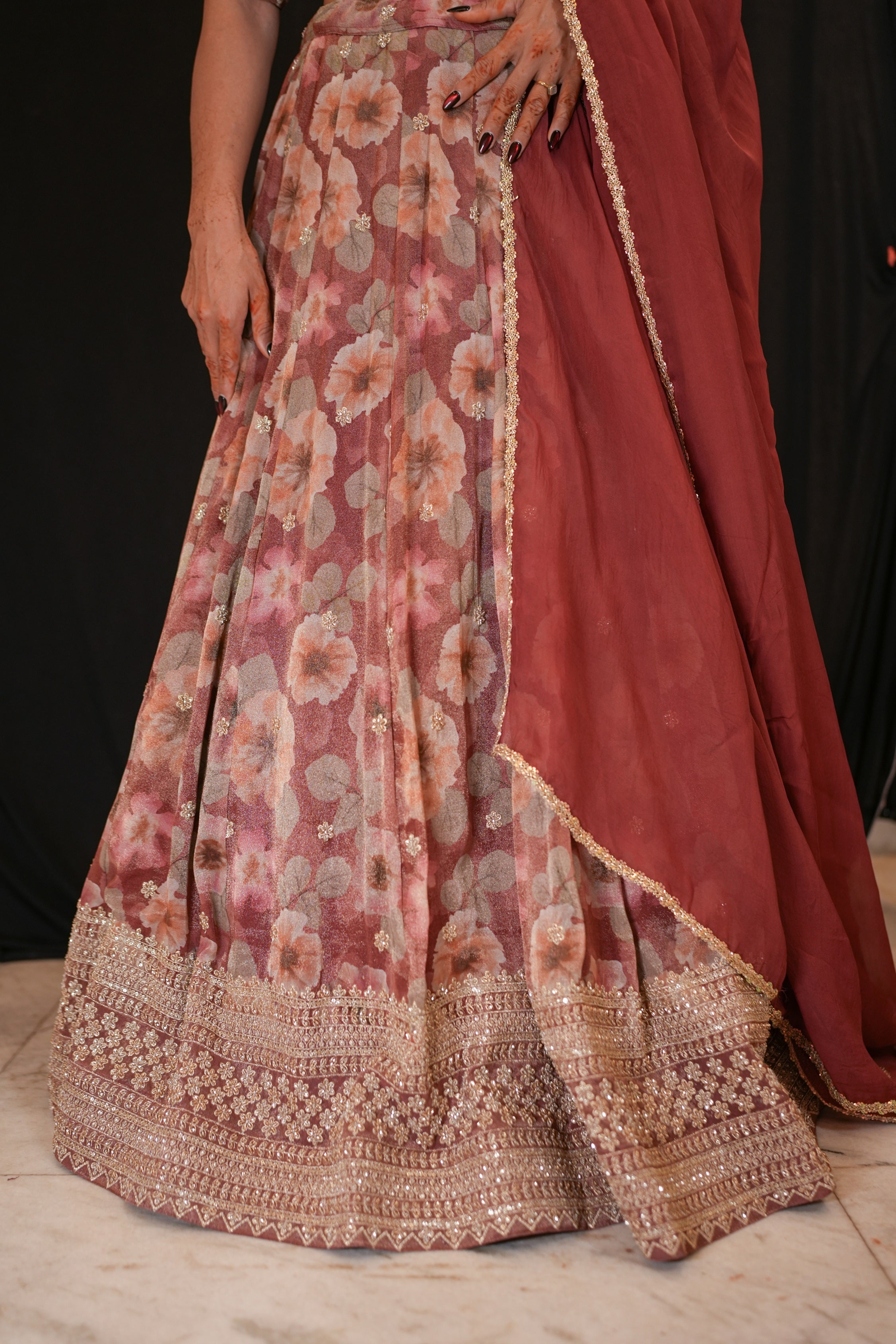 Burgundy Floral Lehenga