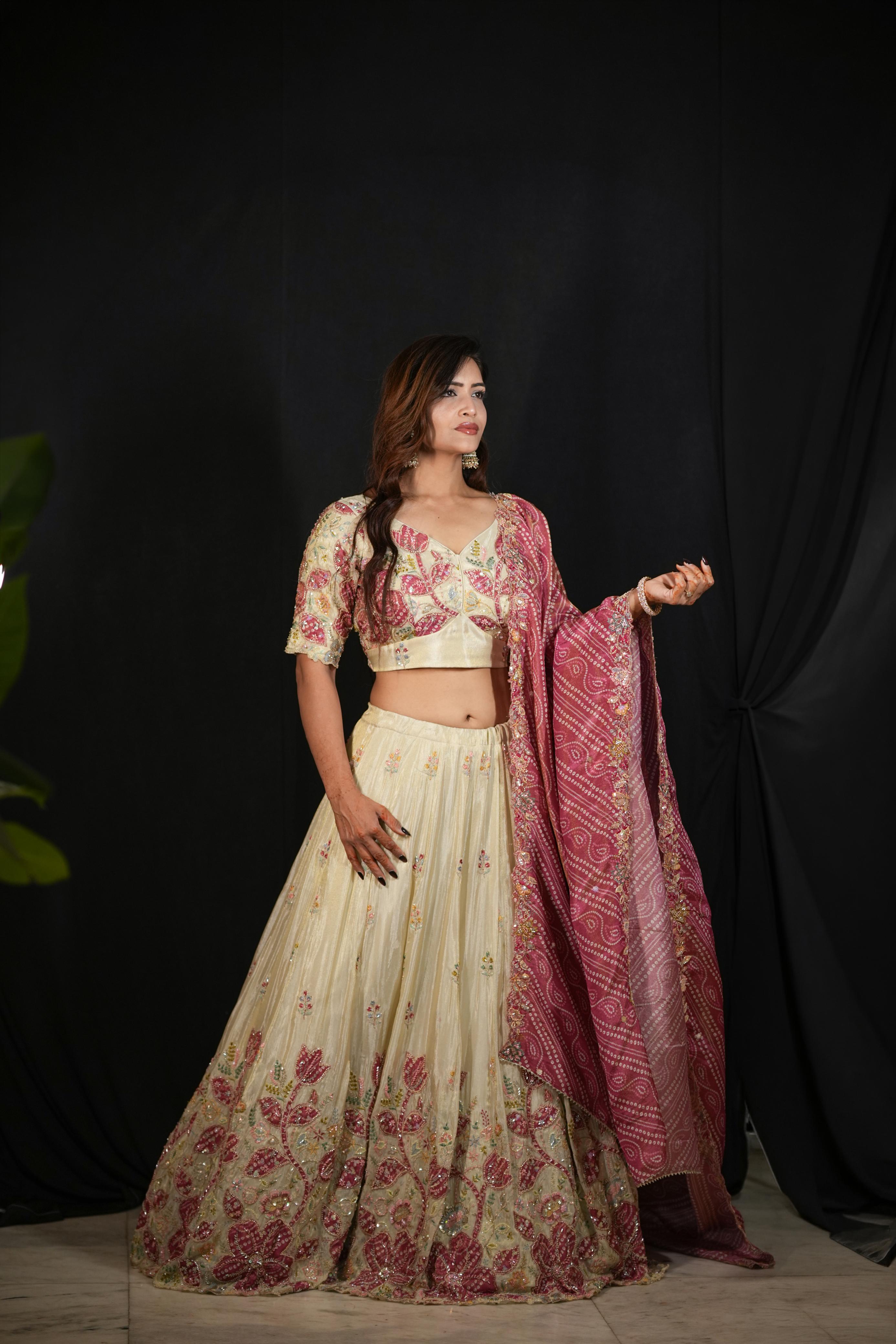 Pink Bandhej Lehenga