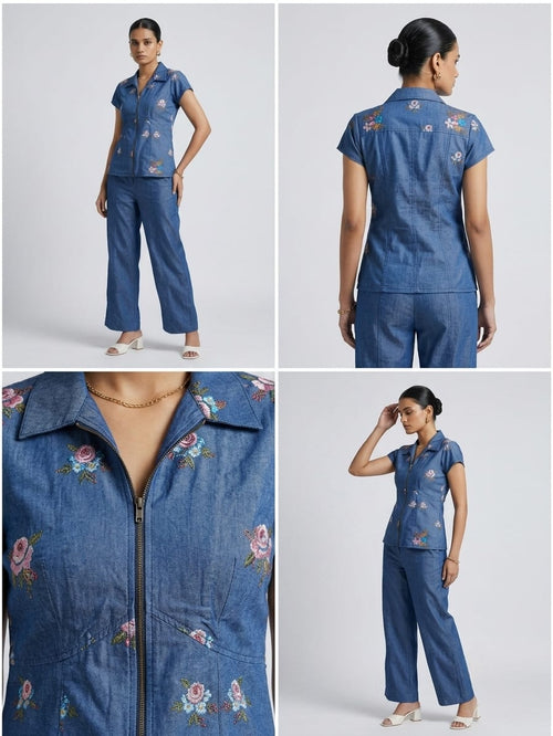 EMBROIDERED DENIM CORDSET