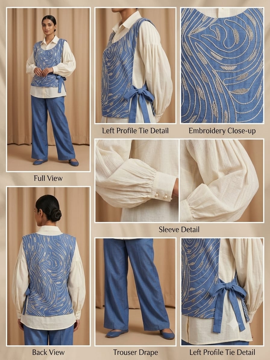 THREE PIECE LAYERED BLUE CORD SET WITH WHITE SHIRT