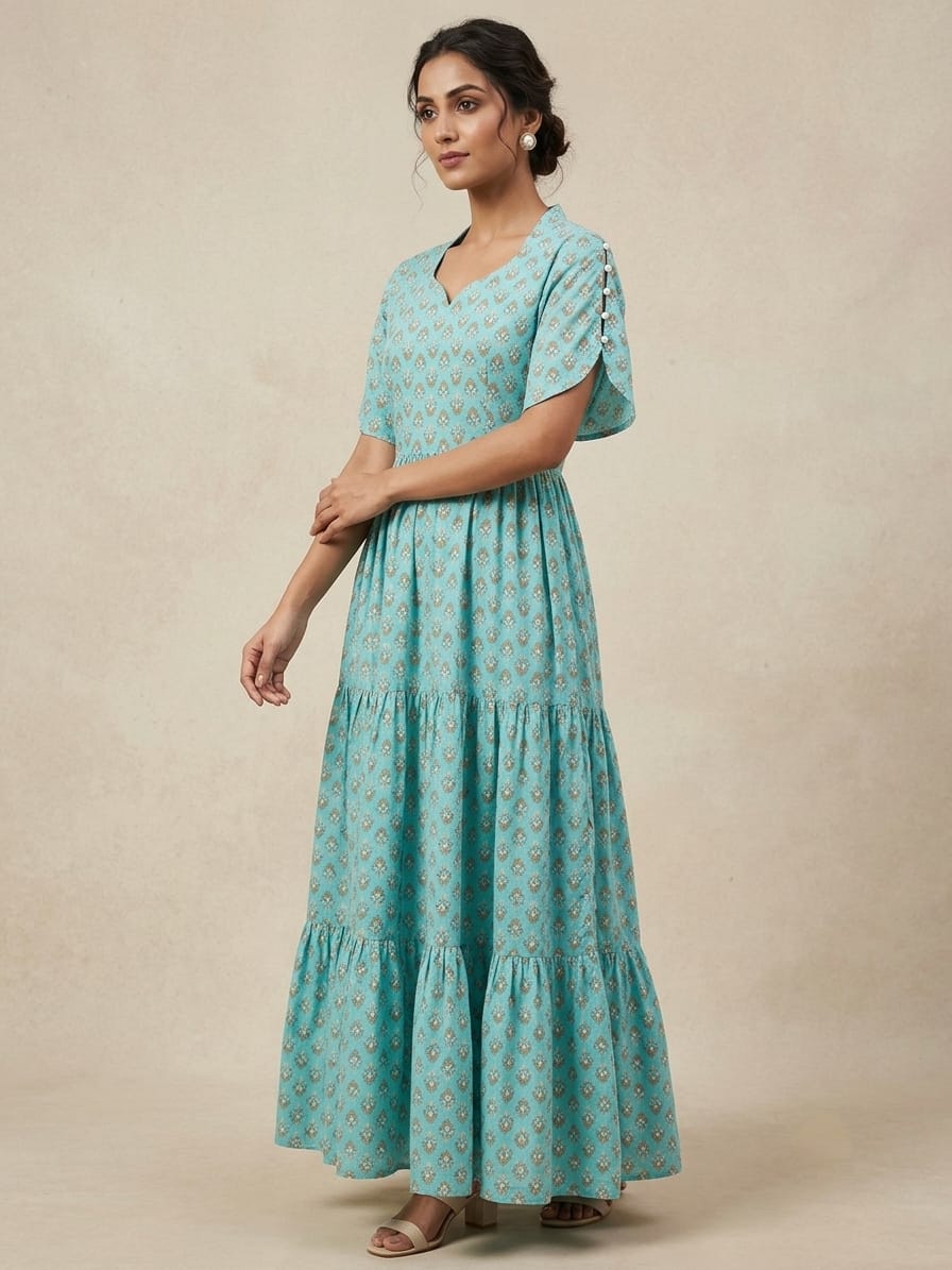 TURQUOISE TIERED DRESS