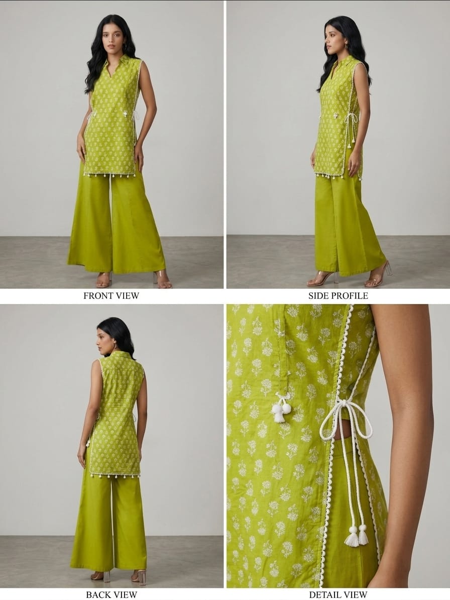 GREEN BLOCK PRINT KURTI SET