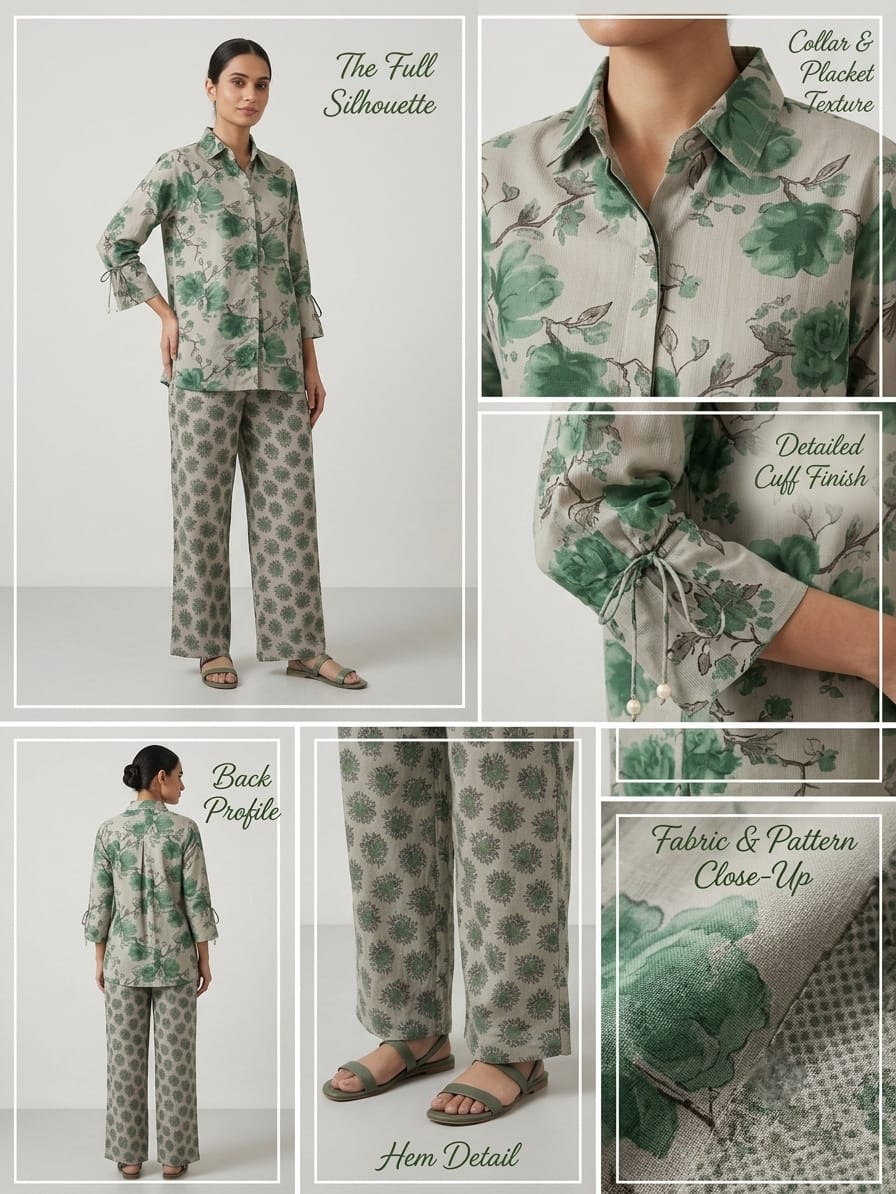 GREEN FLORAL BLOCK PRINT CORD SET