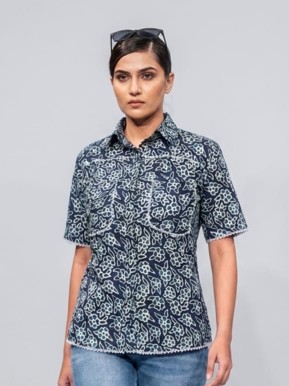 NAVY INDIGO FLORAL SHIRT