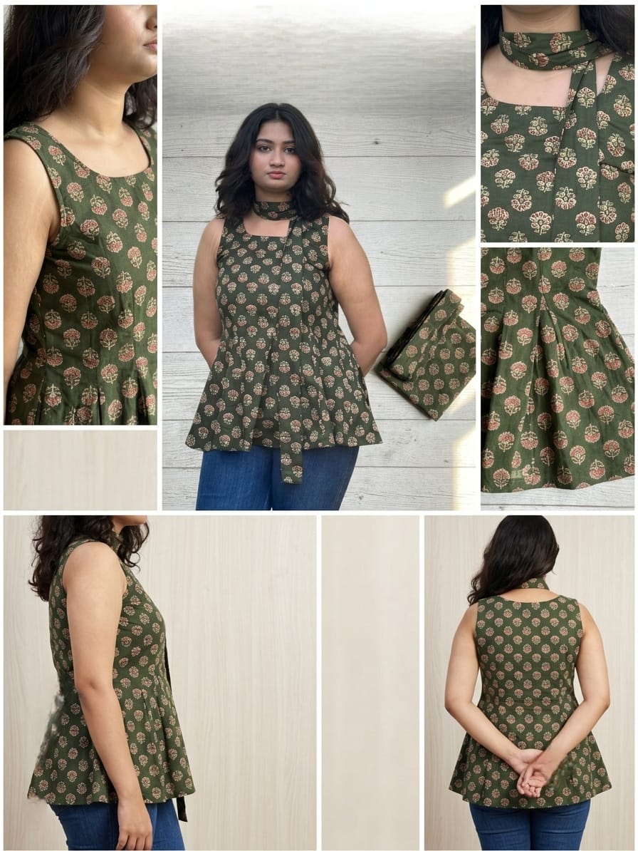 OLIVE GREEN PEPLUM TOP