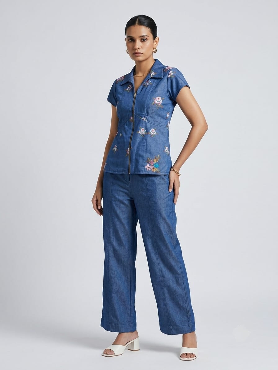 EMBROIDERED DENIM CORDSET