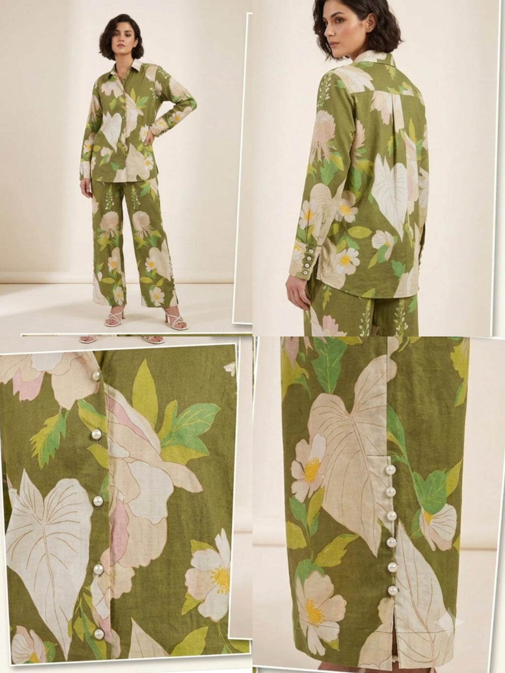 OLIVE GREEN FLORAL CORD SET