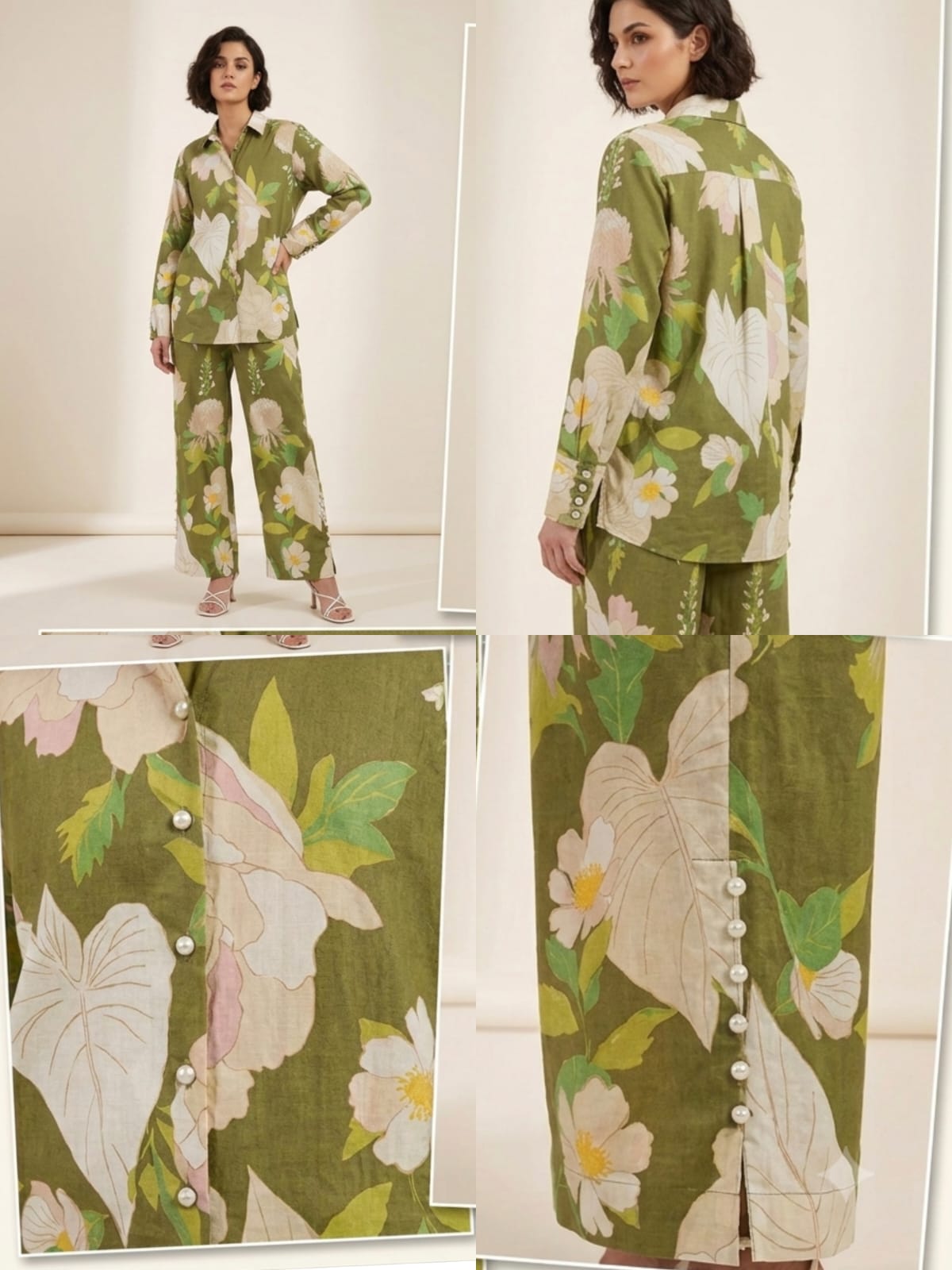OLIVE GREEN FLORAL CORD SET